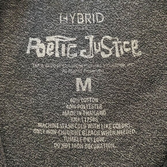 Hybrid Apparel Tupac Shakur Poetic Justice T-Shirt Men's Medium Gray Rap Hip-Hop - Picture 8 of 10